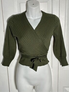 Settledown Olive Green Ribbed Wrap Sweater Sz M